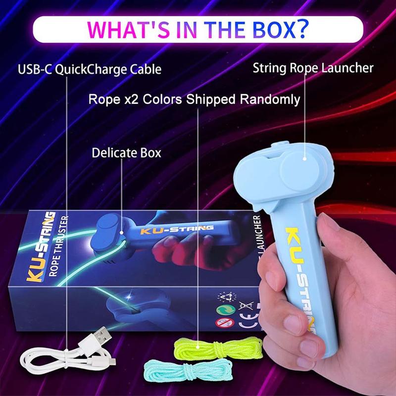 The Original Glow-In-The-Dark String Shooter Toy w  Dual Built-in UV Blacklights - Safe Fun Adult & Kids Rope Launcher Gift