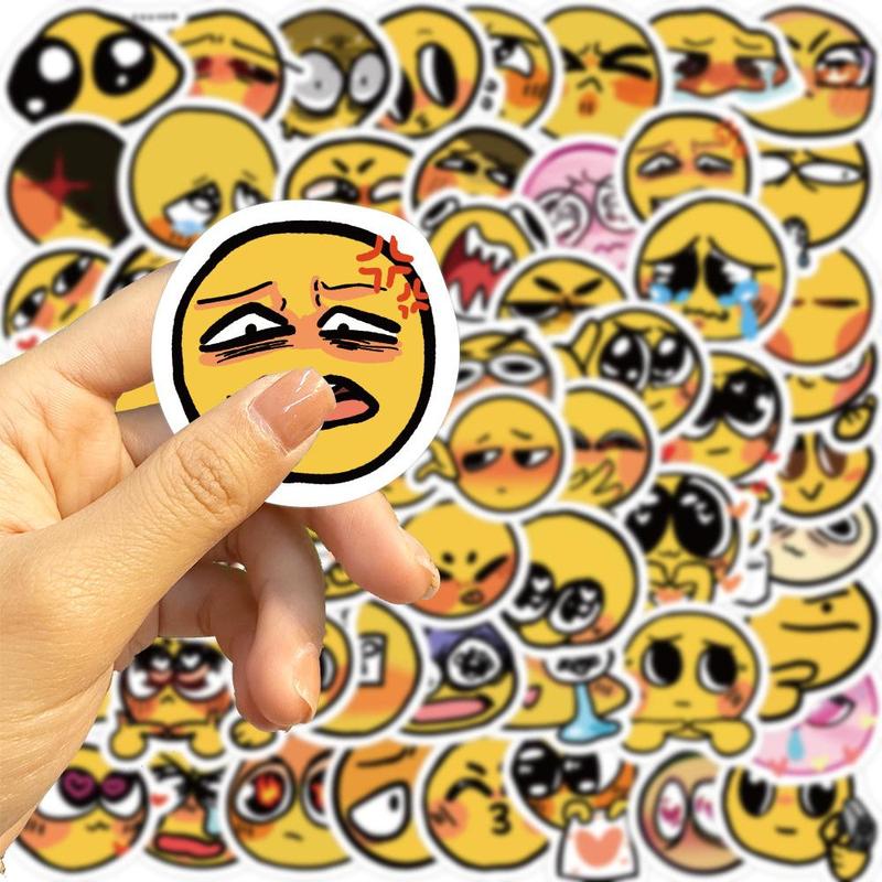 Cute Cartoon Pattern Decorative Stickers, 60pcs Emotional Expression Series Decorative Decal, Self-adhesive Anime Naughty Stickers, Diy Decorative Accessories, School Supplies