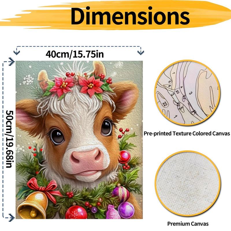 Christmas Themed Cow Pattern DIY Painting by Numbers Kit, 1 Set DIY Paint by Number Kit without Frame, Wall Art Decoration for Home Living Room Bedroom