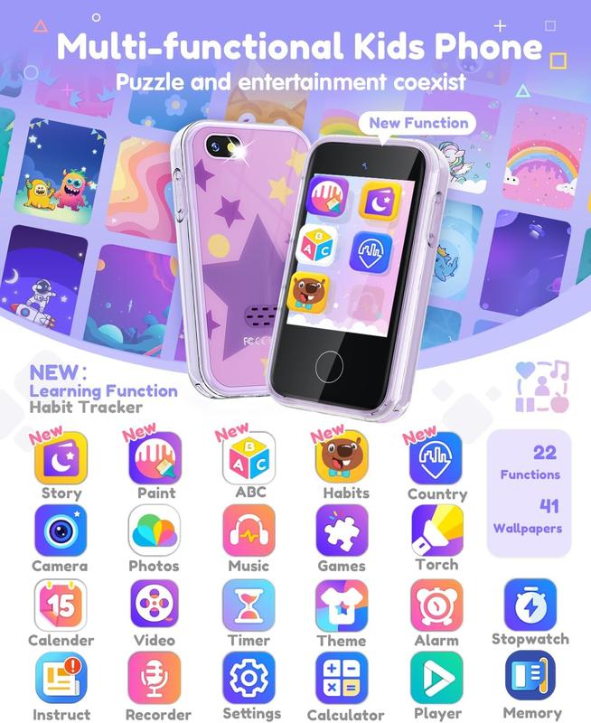 Phone for Kids Age 3-8,Kids Smart Phone for Girls Christmas Birthday Gifts,Toy Phone with Dual Camera Music Player Puzzle Games,Touchscreen Phone Learning Toy for 3 4 5 6 7 8 Year Old Girls