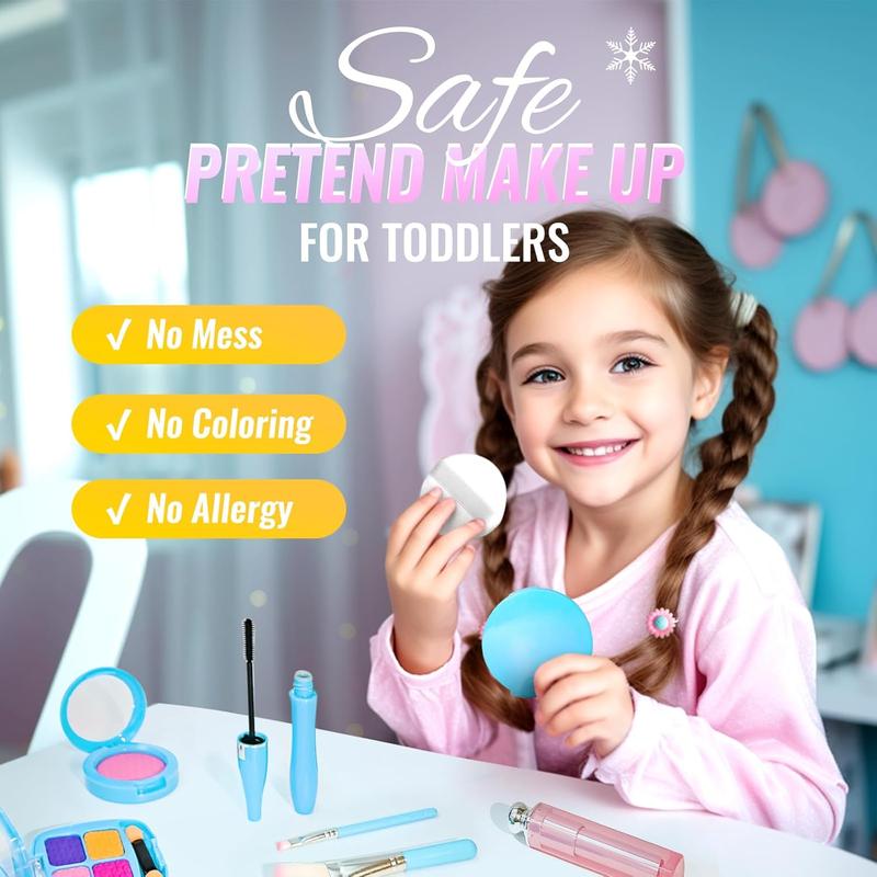 2024 Christmas gift Pretend Makeup for Toddlers, Fake Play Makeup for Little Girls, Frozen Toy Makeup Set for Girls, Birthday Christmas Princess Gifts Toddler Girl Toys Age 3 4 5 6 7 8