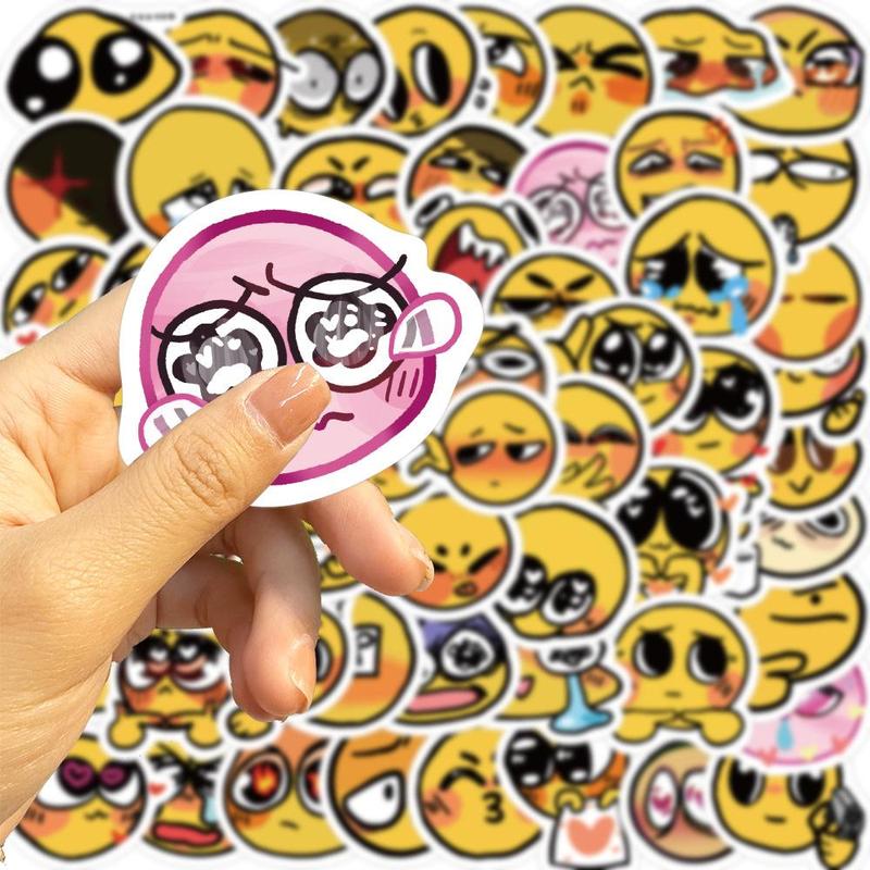 Cute Cartoon Pattern Decorative Stickers, 60pcs Emotional Expression Series Decorative Decal, Self-adhesive Anime Naughty Stickers, Diy Decorative Accessories, School Supplies