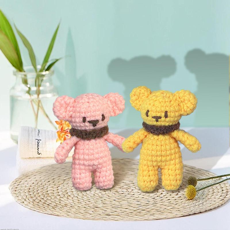 Little Bear Crochet Material Package, 2 Counts Cute Crochet Stuffed Animal Kit for Beginner, Crochet Animal Kit Include Videos Tutorials, Yarn, Seam Markers