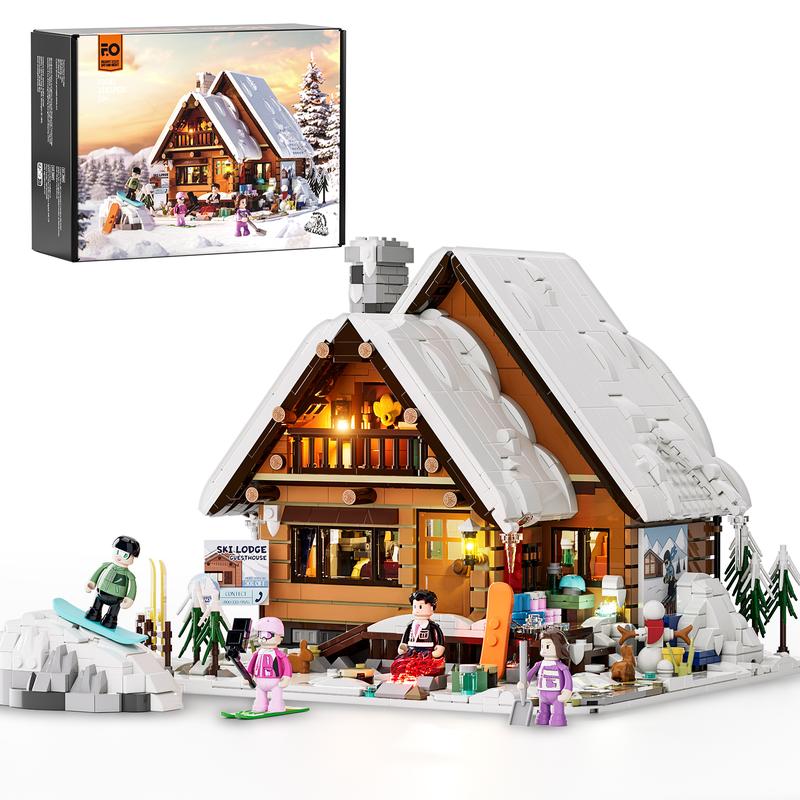 Funwhole Ski Lodge,Christmas Gift, Lighting Building Bricks Set , 2187 Pcs, LED Light Construction Building Model ,stress-relief Toys , Winter Holiday Gift for Adults and Teens