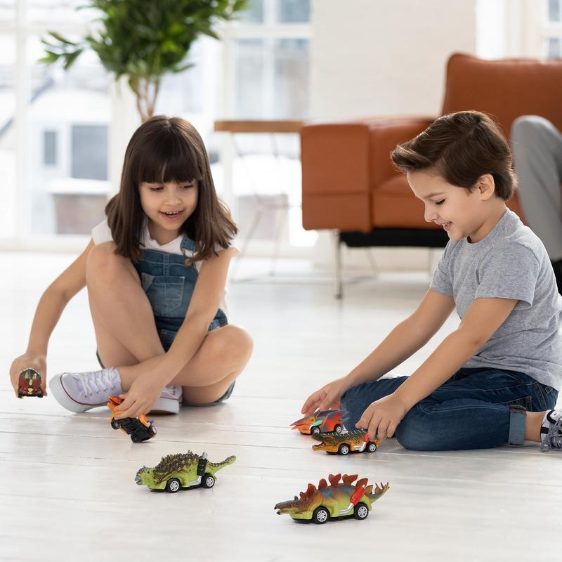 Dinosaur Toy Pull Back Cars, 6 Pack Dinosaur Car Toys Dinosaur Games with T-Rex Gift for 3-5 Year Old Boys and Toddlers