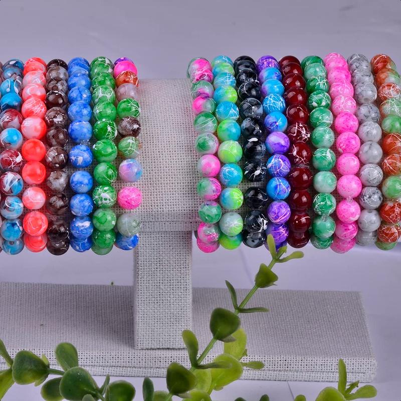 Glass Beads for Bracelet Jewelry Making kit Crystal Pattern Bead Stone Beaded 480pcs 8mm 24colors Round Gemstone Set Diy for Women Adult Beginners Earring Necklace Decoration