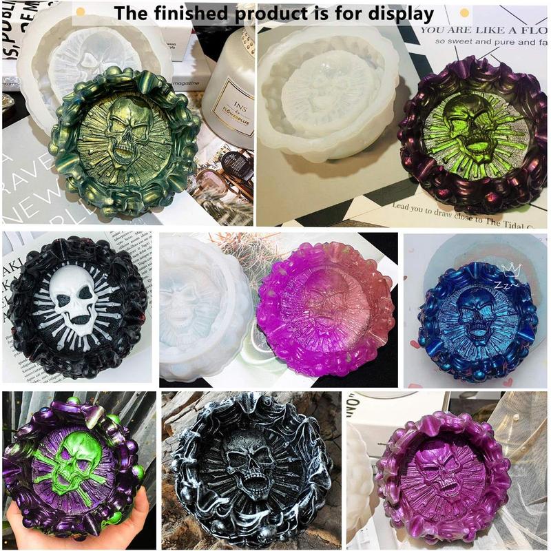 Resin Mold, Silicone Ashtray Mold Halloween Skull DIY Craft Gift Epoxy Resin Casting Molds Keletons Jewelry Storage Mould for Party, Home Decoration