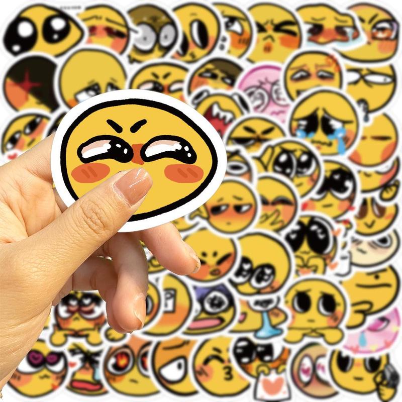 Cute Cartoon Pattern Decorative Stickers, 60pcs Emotional Expression Series Decorative Decal, Self-adhesive Anime Naughty Stickers, Diy Decorative Accessories, School Supplies