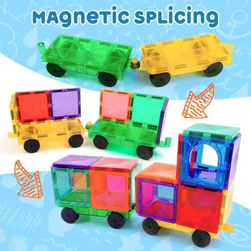 Magnetic Tiles Cars Construction Set - 4 count Magnetic Tiles Magnet Bricks Truck Sensory Toys, Educational Magnetic Cars Set Magnet Building Blocks for 3 4 5 6 7 8+ Year Old Girls Boys