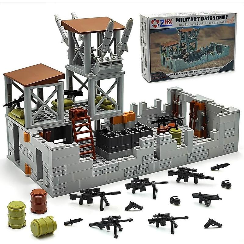 Military Base Building Brick Set for Army Minifigure War Accessories, Defence Base Guard Tower Guns Weapons Building Block Toy for Kids 8 10 12 14 Years