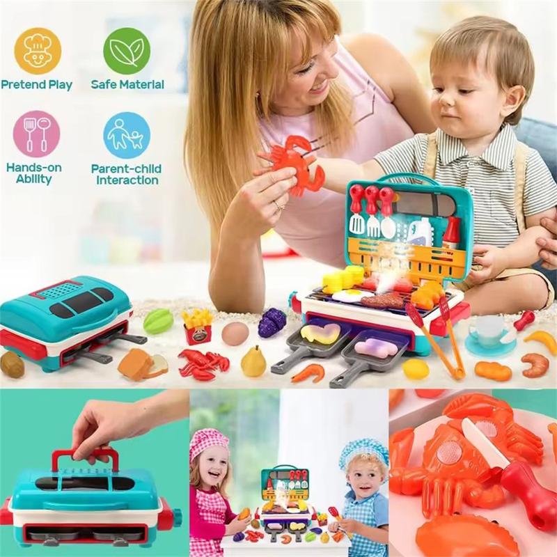 36Count Pretend Play Kids Kitchen Play Set, Kitchen Outdoor Barbecue Toys, Pretend Play Cook With Smoke, Sound And Light, Tailored For Kids Ages 3-8, Let Kids Fall In Love With Culinary Arts, Christmas Gifts