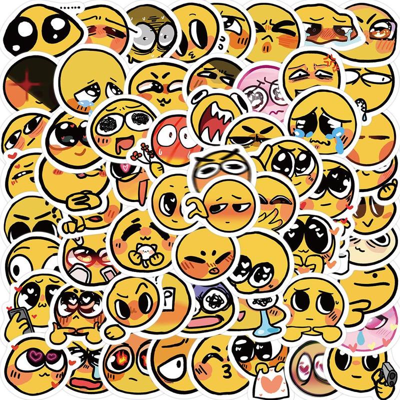 Cute Cartoon Pattern Decorative Stickers, 60pcs Emotional Expression Series Decorative Decal, Self-adhesive Anime Naughty Stickers, Diy Decorative Accessories, School Supplies