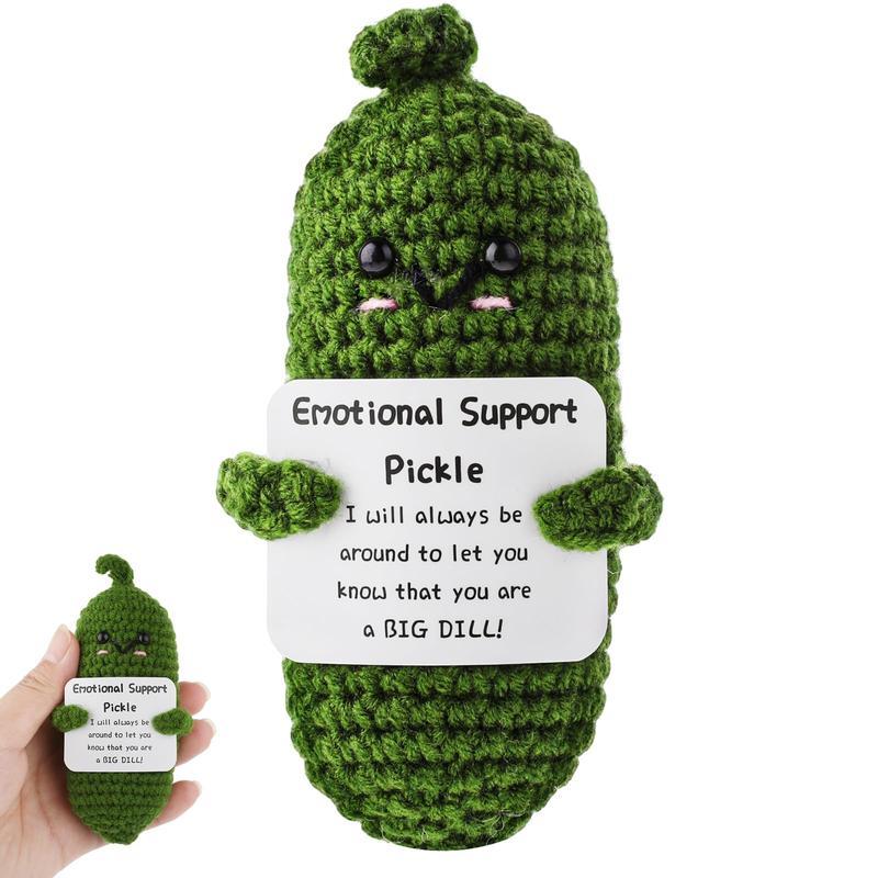 Handmade Emotional Support Pickle Gifts - Mini Funny Emotional Support Pickled Cucumber Gift, Emotional Support Crochet Pickled Cucumber Knitting Doll Gift for Friends Home Office Decor