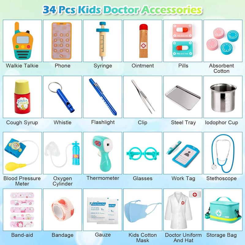 Doctor Kit for Kids – 34 Pcs Pretend Play Set for Toddlers 3-5 with Stethoscope, Medical Bag & Accessories | Fun Role Play Toy for Boys & Girls