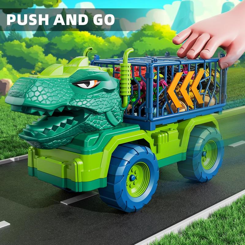 Dinosaur Truck Toys for Kids 3-5 Years, Tyrannosaurus Transport Car Carrier Truck with 8 Dino Figures, Activity Play Mat, Dinosaur Eggs, Trees, Capture Jurassic Play Set for Boys and Girls