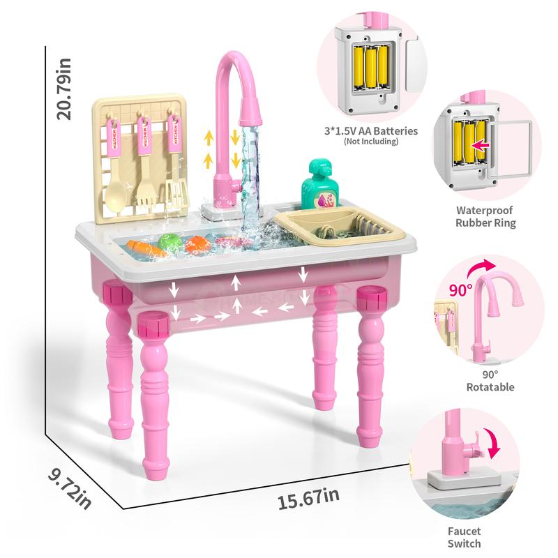 Automatic Circulating Warm Water Color Changing Sink Toy Christmas Gift Pretend Play Toy