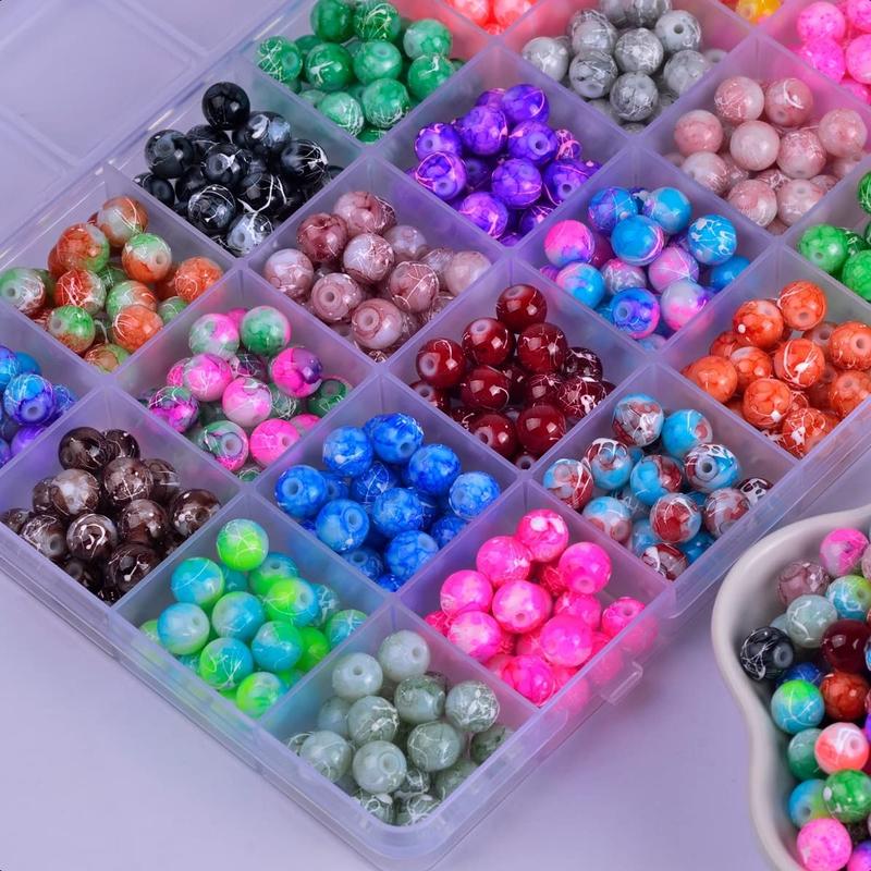 Glass Beads for Bracelet Jewelry Making kit Crystal Pattern Bead Stone Beaded 480pcs 8mm 24colors Round Gemstone Set Diy for Women Adult Beginners Earring Necklace Decoration