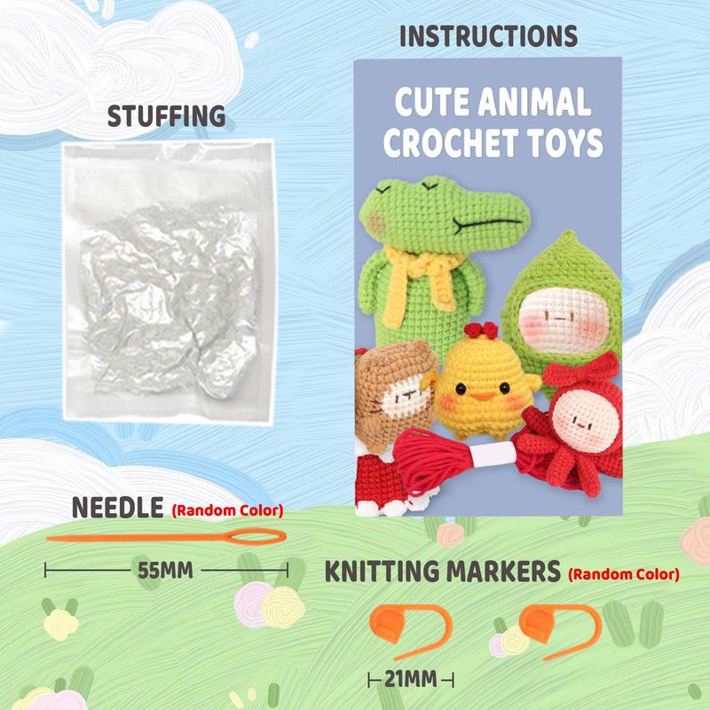 Little Bear Crochet Material Package, 2 Counts Cute Crochet Stuffed Animal Kit for Beginner, Crochet Animal Kit Include Videos Tutorials, Yarn, Seam Markers