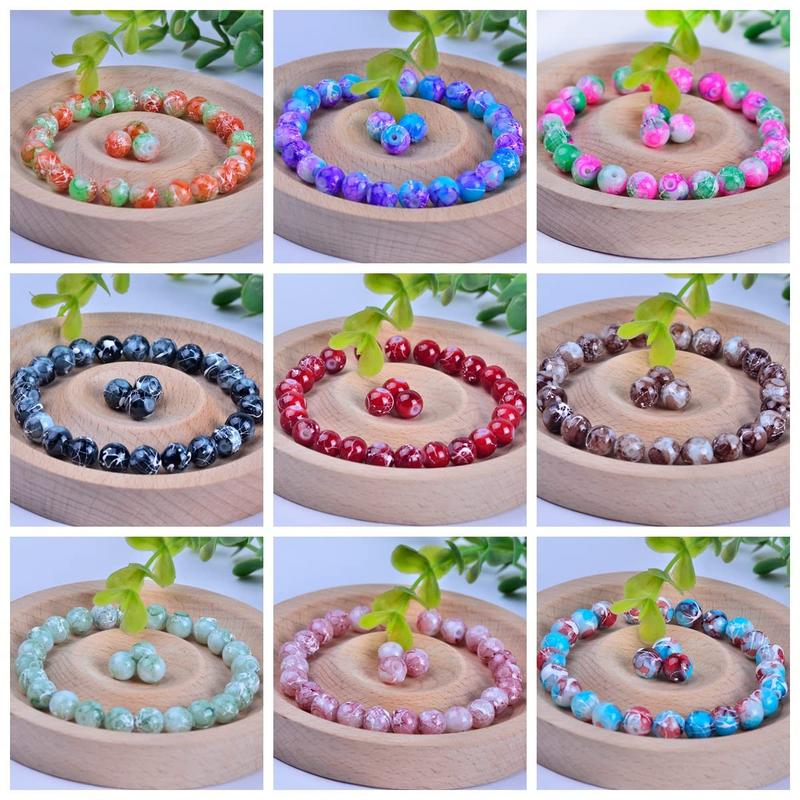 Glass Beads for Bracelet Jewelry Making kit Crystal Pattern Bead Stone Beaded 480pcs 8mm 24colors Round Gemstone Set Diy for Women Adult Beginners Earring Necklace Decoration