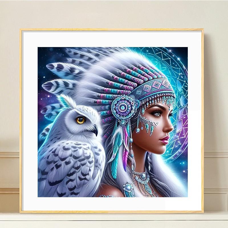 Owl & Woman Pattern DIY Diamond Arts Colorful Painting Kit without Frame, DIY 5D Diamond Arts Colorful Painting Kit, Wall Art Decor for Home