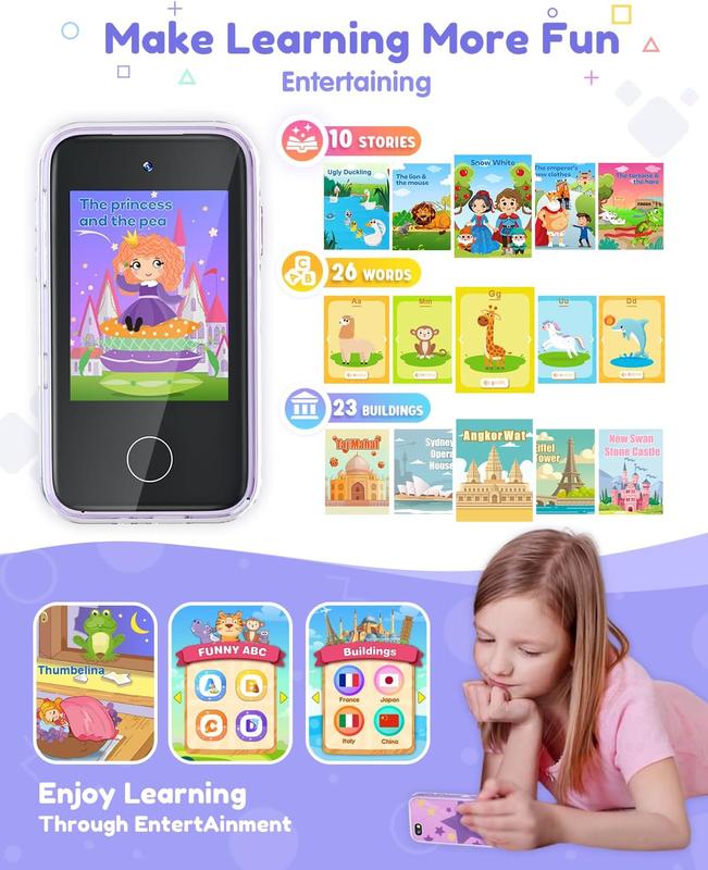 Phone for Kids Age 3-8,Kids Smart Phone for Girls Christmas Birthday Gifts,Toy Phone with Dual Camera Music Player Puzzle Games,Touchscreen Phone Learning Toy for 3 4 5 6 7 8 Year Old Girls