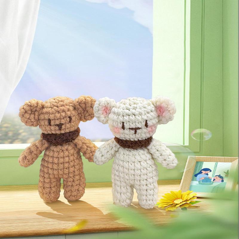 Little Bear Crochet Material Package, 2 Counts Cute Crochet Stuffed Animal Kit for Beginner, Crochet Animal Kit Include Videos Tutorials, Yarn, Seam Markers