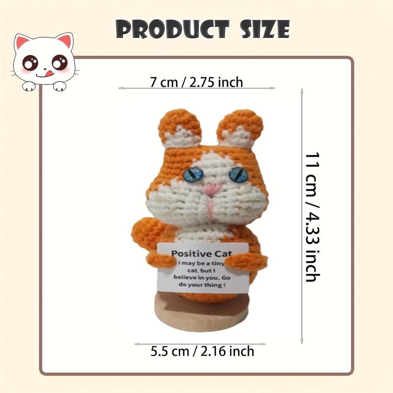 Positive Cat Doll Crochet Kit, Cute Crochet Kit with Positive Card, Creative DIY Knitting Toy for Birthday Holiday Party Gift