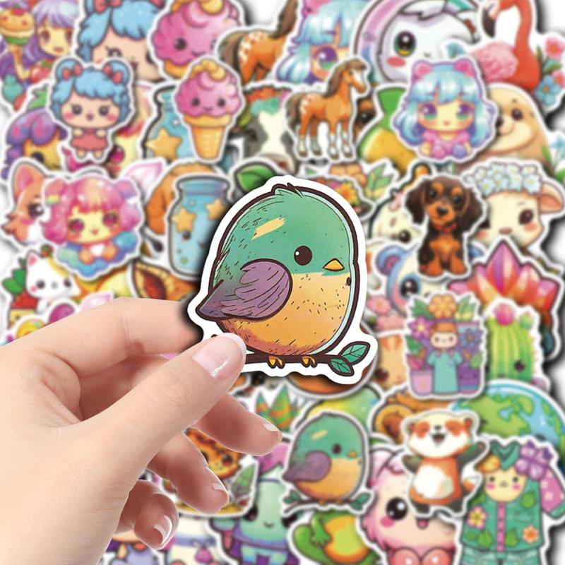 Cartoon Animal Pattern Sticker, 49pcs set Cute Cartoon Sticker, DIY Decorative Sticker for Scrapbooking, Journaling, Gift Wrapping