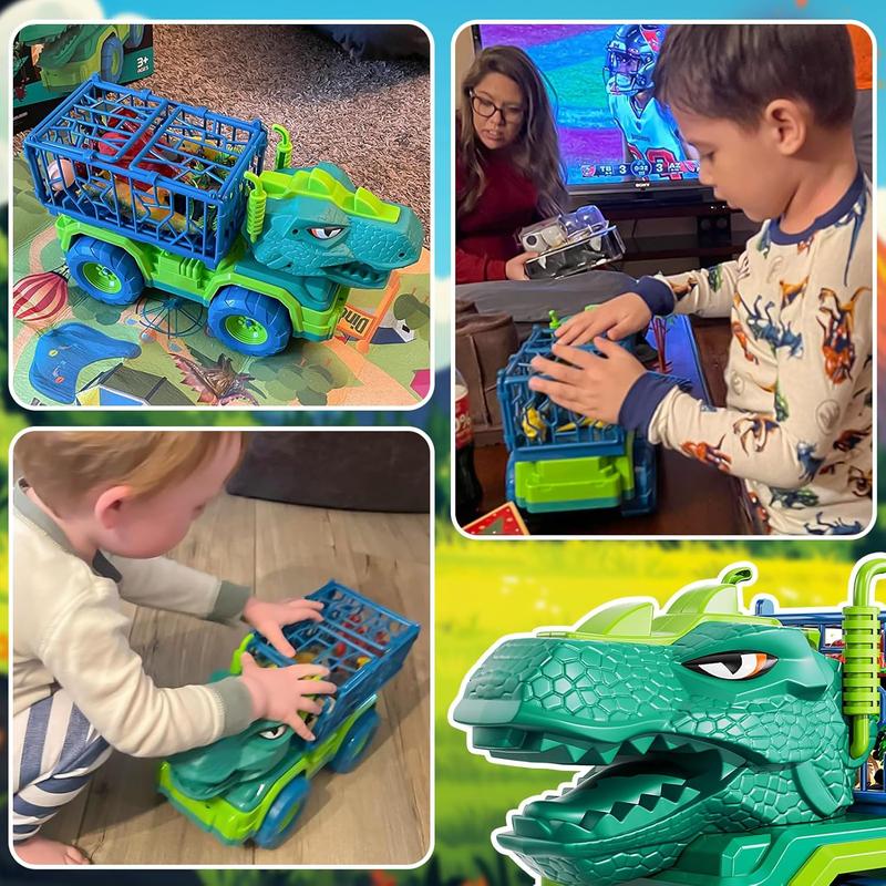 Dinosaur Truck Toys for Kids 3-5 Years, Tyrannosaurus Transport Car Carrier Truck with 8 Dino Figures, Activity Play Mat, Dinosaur Eggs, Trees, Capture Jurassic Play Set for Boys and Girls