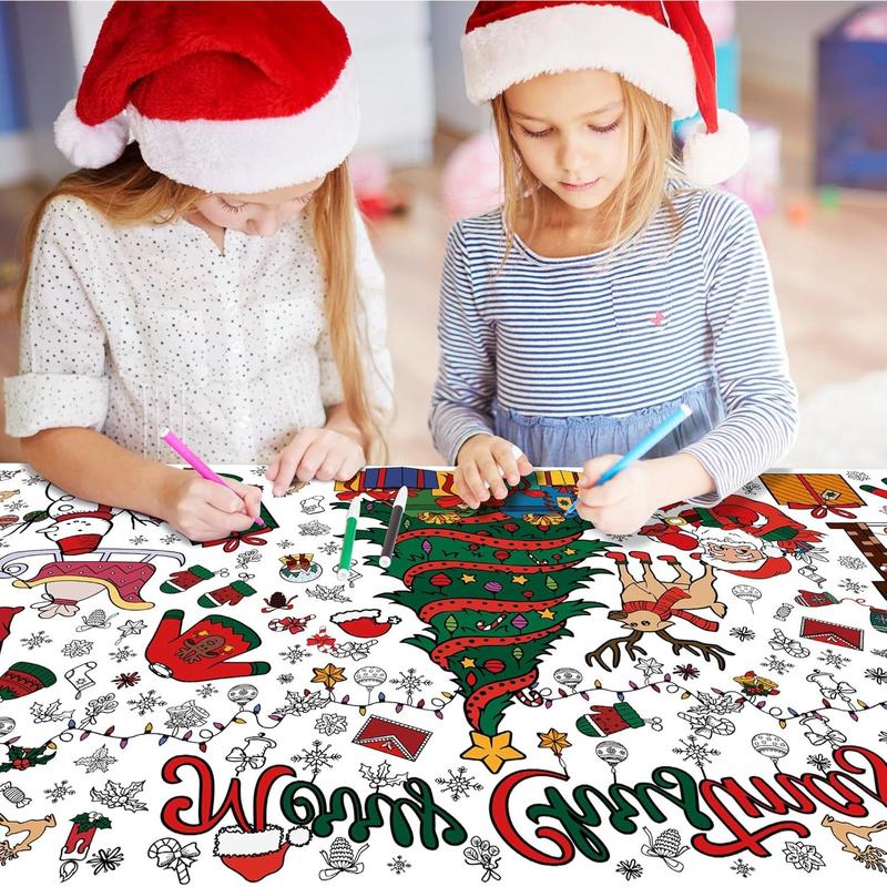 Xmas Giant Coloring Poster Tablecloth-Christmas Crafts for -30 x 72 Inches Jumbo Paper Coloring Banner  Gifts Activities Toys Party Classroom Christmas Decorations[Kids Games] Artistic Paint