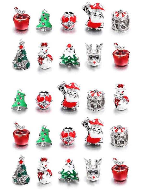 Christmas Themed Beads, Rhinestone Decor Beads for DIY Bracelet & Necklace, Fashion Accessories for Bracelet & Necklace Making