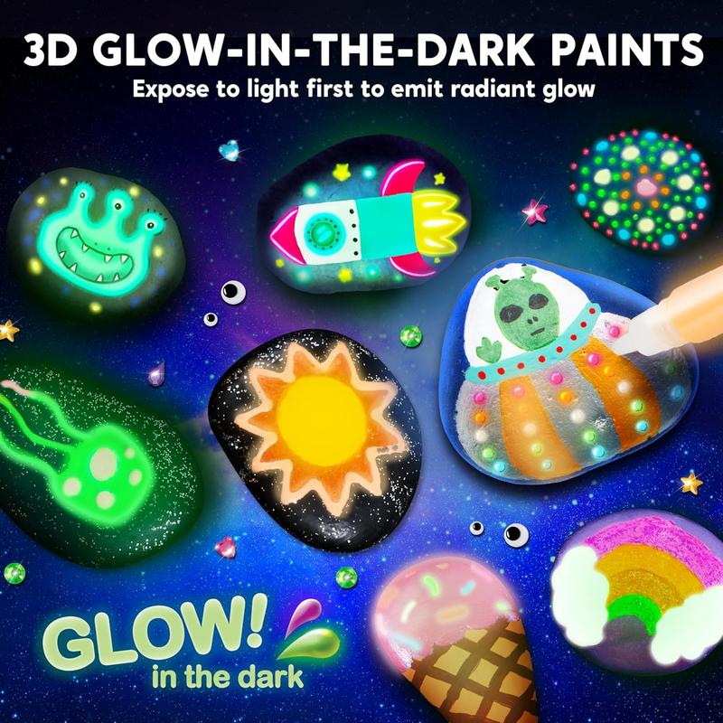 Rock Painting Kit- Glow in The Dark Rock Kit, Arts and Crafts for Kids Ages 6-12, Art Supplies Toy, Kids Craft Paint Kits, Arts & Crafts for Boys Girls Birthday Party Gift Toy