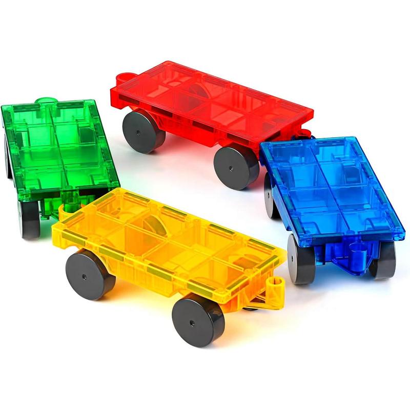 Magnetic Tiles Cars Construction Set - 4 count Magnetic Tiles Magnet Bricks Truck Sensory Toys, Educational Magnetic Cars Set Magnet Building Blocks for 3 4 5 6 7 8+ Year Old Girls Boys