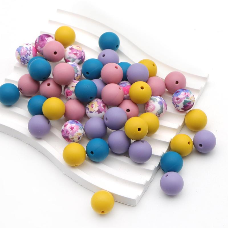 Mixed Color Silicone Bead (50pcs), DIY Handmade Necklace Plastic Bead, Keychain Car Decoration Chain Bag Chain Phone Chain Bracelet Jewelry Supplies Bead