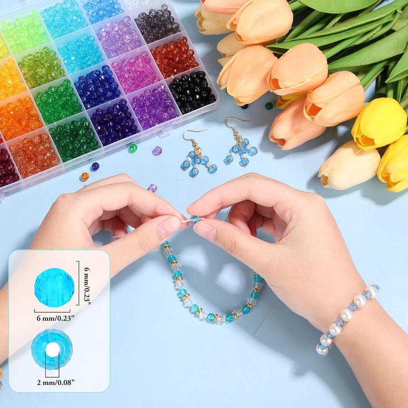 1820Pcs Crystal Beads for Jewelry Making, Crystal Acrylic Beads Faceted Jewelry Beads Bicone Gem Beads for Jewelry Making (6 MM)