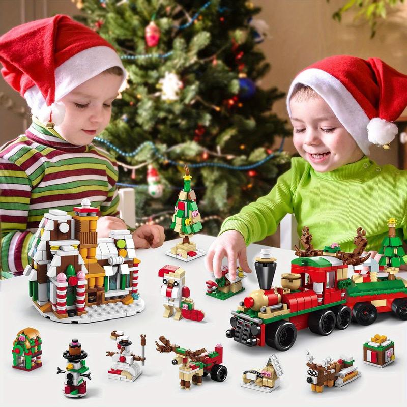 24 Pack Christmas Building Set with LED Light - 28 Models Christmas Blocks Toy for Kid | 1235 PCS Christmas Playset Include Santa Claus Xmas Tree Train Bricks, Gift for Boy Girl 6-12 Year