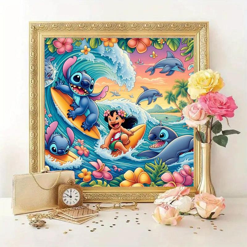 Cartoon Stitch Pattern DIY Diamond Arts Colorful Painting Kit without Frame, 5D Diamond Decor Painting by Numbers Kit, DIY Wall Art Decor