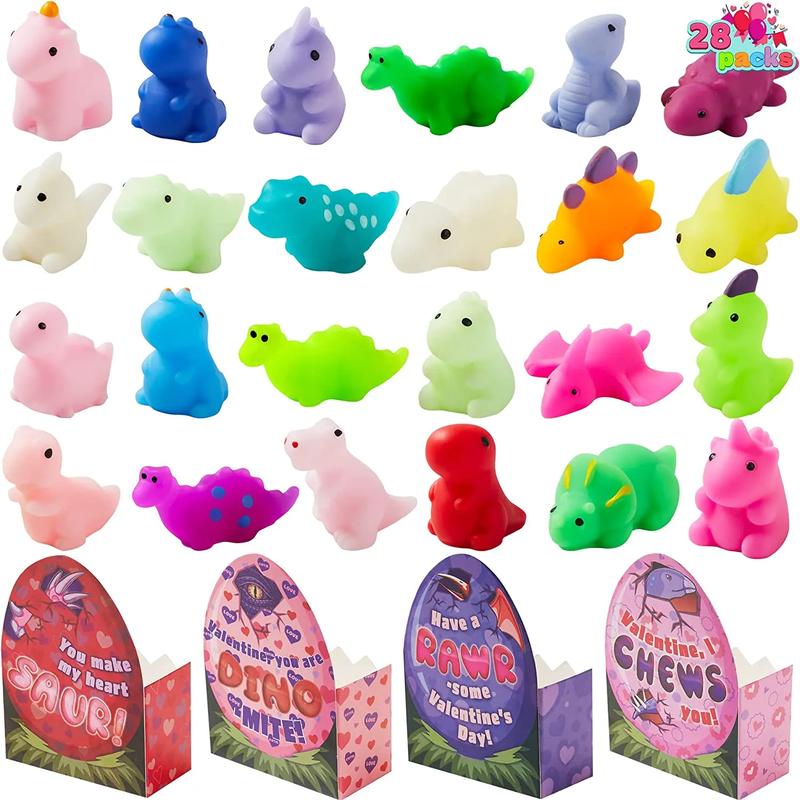 28Pcs Dinosaur Mochi Squishy Toys in with Boxes Kids Valentines Cards