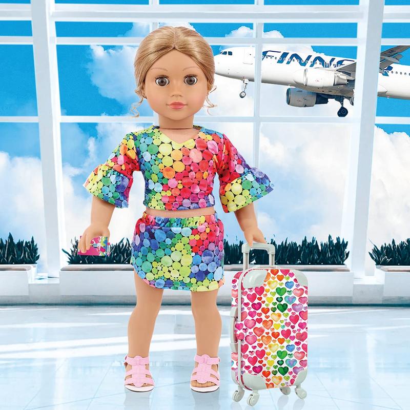 24 Pcs 18 Inch Girl Doll Accessories Doll Travel Suitcase Play Set Included Travel Carrier Clothes Camera Phone Travel Pillow Passport Tickets Cashes Credit Card Map Umbrella