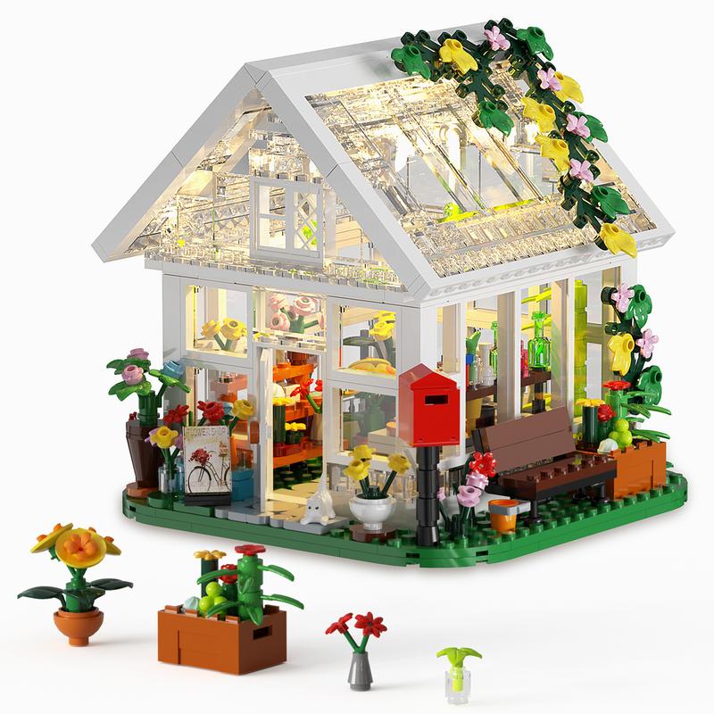 White Flower House Building Blocks Set with LED Light, Great Christmas Gift for Fans and Kids (597 pcs)