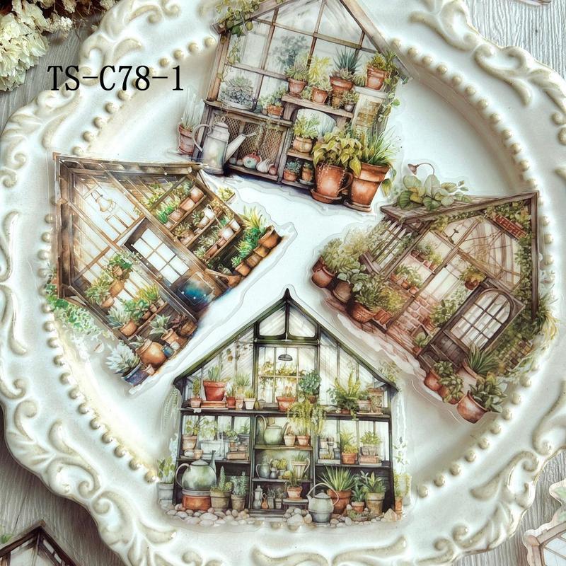 Vintage Castle & Book Pattern Decorative Sticker, 10pcs pack Scrapbooking & Journal Making Material Paper, DIY Decorative Sticker for Christmas Gift