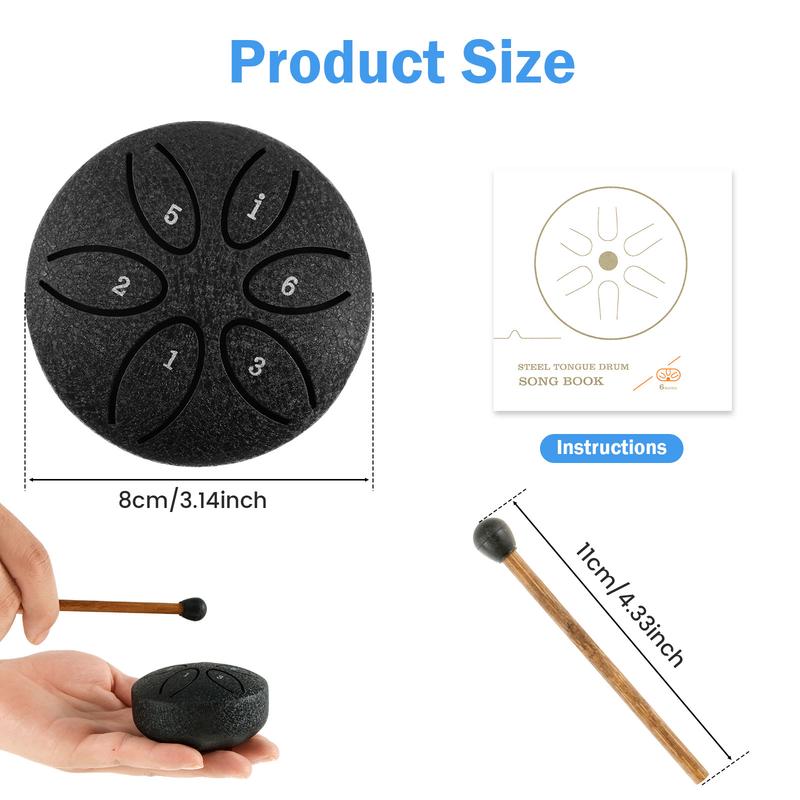 Christmas Gifts 1 Count Black Rain Drum for Outdoor 3 Inch Steel Tongue Drum Rain Chime 6 Note Rain Drum Instrument Soothing Sound Steel Tongue Drum