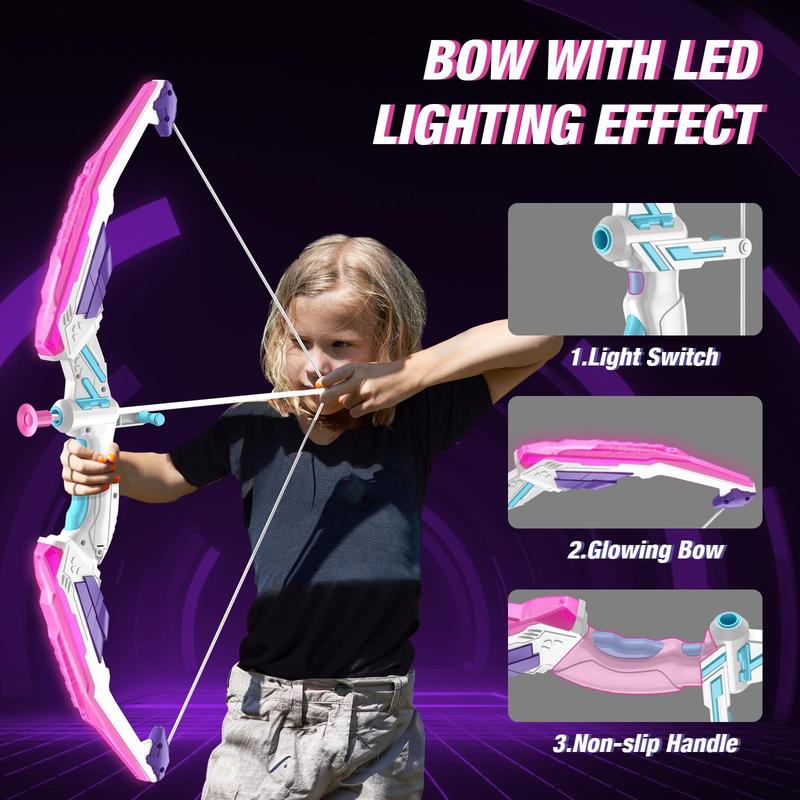 LED Lighting Shooting Toy, 1 Set Indoor Outdoor Hunting Toy, Bow and Arrow Toy for Boys & Girls, Birthday Gift for Kids