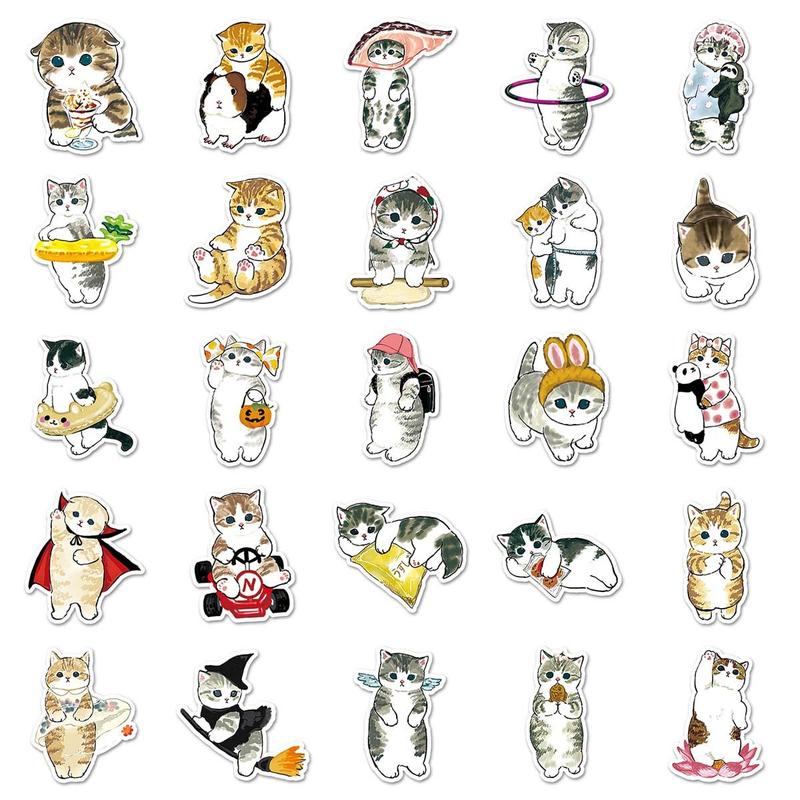 Cartoon Cat Pattern Sticker, 50pcs Cute Multi-purpose Sticker for DIY Craft, Decoration, Hand Account