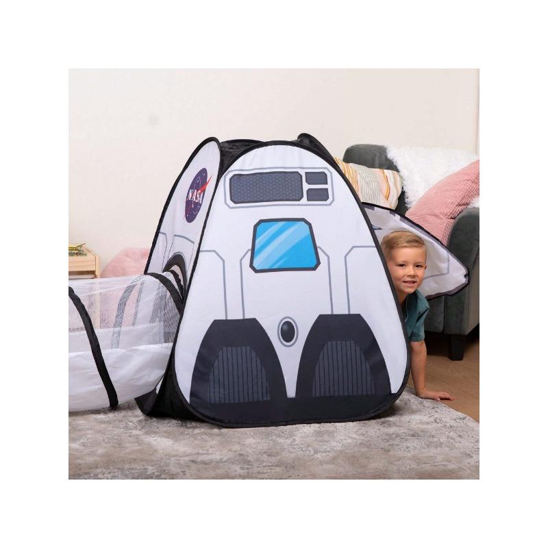 White Rocket Ship Pop Up Play Tent With Tunnel And Playhouse Kids Indoor Outdoor Spaceship Tent Set