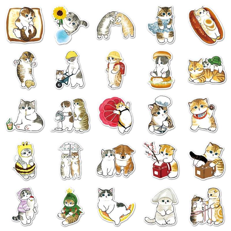 Cartoon Cat Pattern Sticker, 50pcs Cute Multi-purpose Sticker for DIY Craft, Decoration, Hand Account