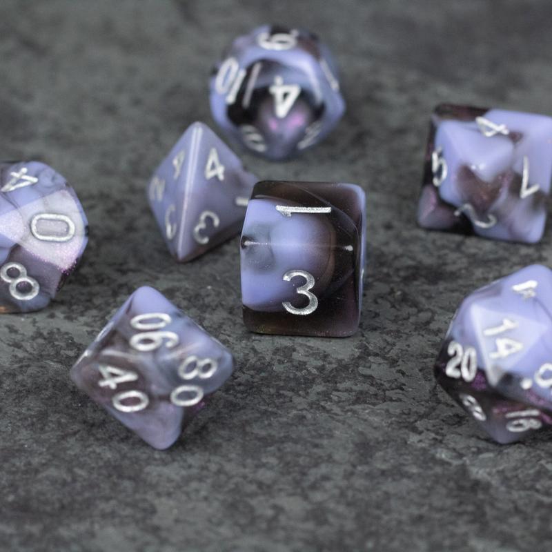 Periwinkle and Black Marbled DnD Dice Set - Dice for Dungeons and Dragons, D&D, RPGs