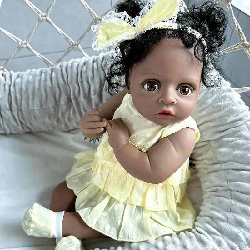 Full Body Soft Vinyl Asleep Reborn Baby Doll 19inch 48cm Alive Newborn Bebe Girl Bath Toy with Black Skin Doll Lovely Kids Birthday Gift