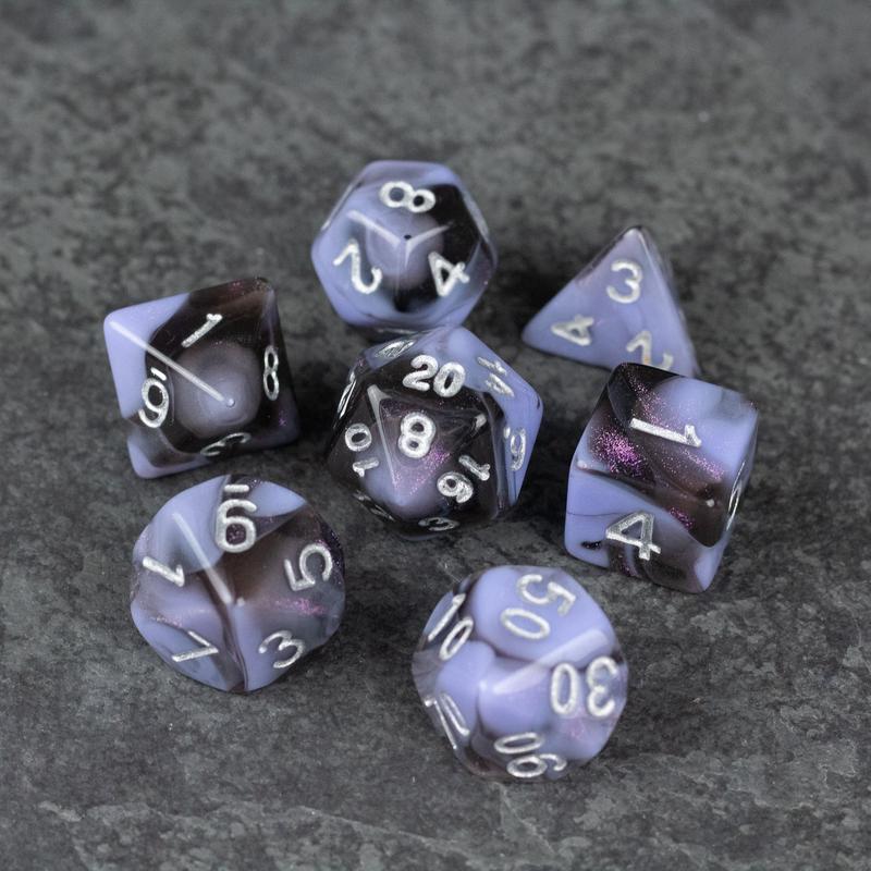 Periwinkle and Black Marbled DnD Dice Set - Dice for Dungeons and Dragons, D&D, RPGs