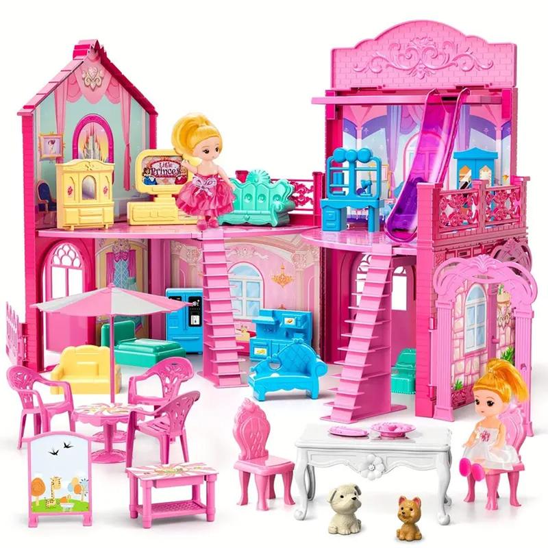 DIY Doll House Toy with Light, 1 Box Doll House Toy with Doll & Pet & Furniture Accessories, Model Building Kit, Birthday Gift